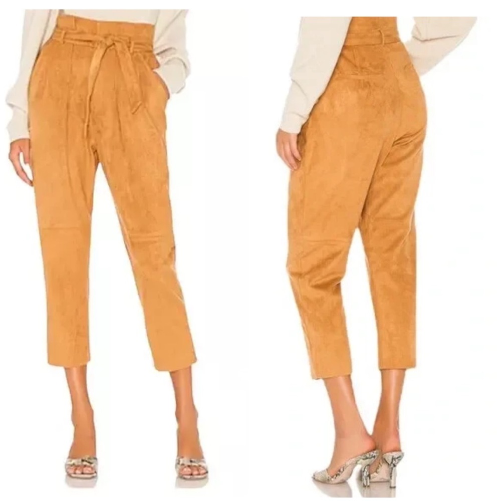 NWT Free People Women's Camel Nightfall Vegan Suede Belted Cropped Pants 2